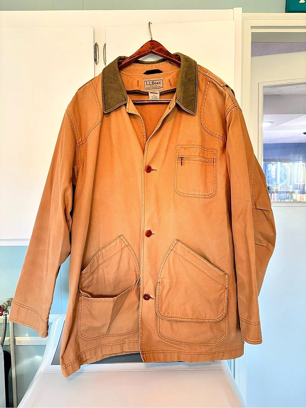 Men’s SZ XXT Vtg Tan Barn Coat W/Green Corduroy Collar